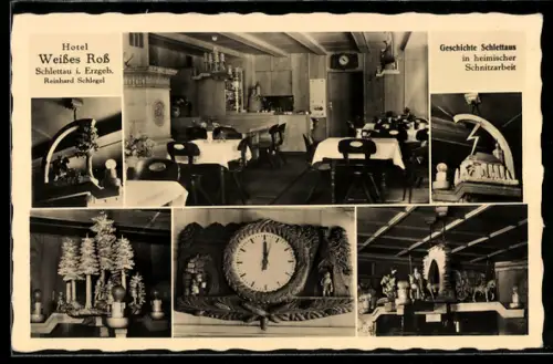 AK Schlettau, 6 Innenansichten vom Hotel Weisses Ross