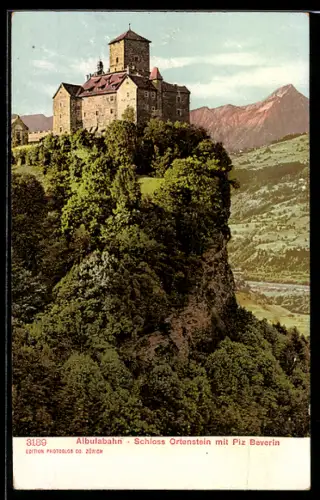 AK Domleschg, An der Albulabahn, Schloss Ortenstein mit Piz Beverin