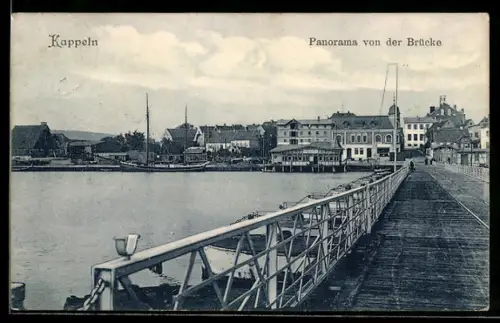 AK Kappeln, Panorama von der Brücke, Schleipavillon, Zweimastsegler im Hafen