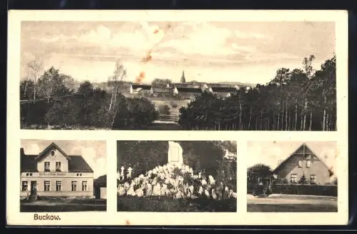 AK Buckow, Bäckerei Arthur Schulze, Grabmal, Wohnhaus