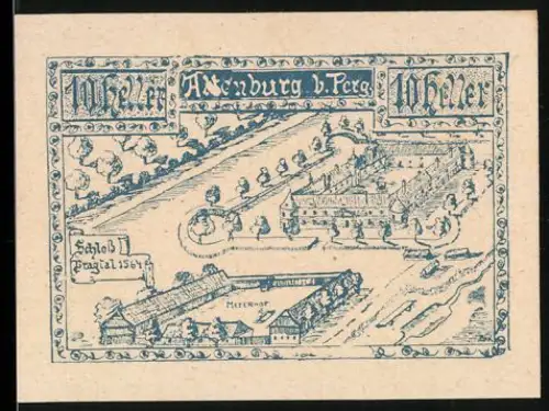 Notgeld Altenburg b. Perg 1920, 10 Heller, Ansicht von Schloss Pragau und Umgebung