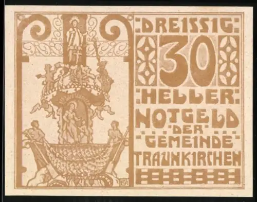 Notgeld Traunkirchen 1920, 30 Heller, kunstvolle Darstellung mit Figuren und Ornamenten