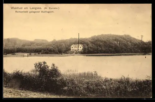 AK Süderfahrenstedt, Gaststätte Waldlust am Langsee A. Zerrahn mit Seepanorama