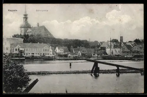 AK Kappeln, Schlei-Partie mit Ortspanorama