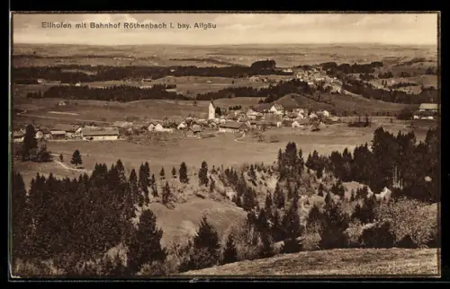 AK Ellhofen i. bay. Allgäu, Teilansicht mit Bahnhof Röthenbach