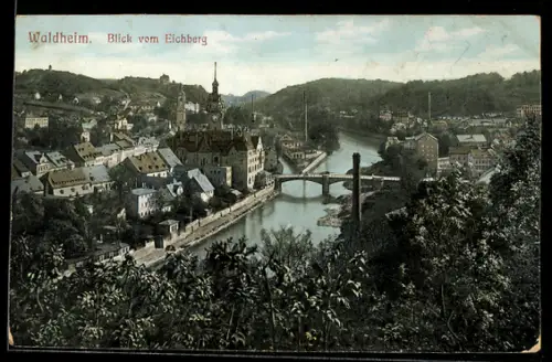AK Waldheim, Blick vom Eichberg auf die Stadt