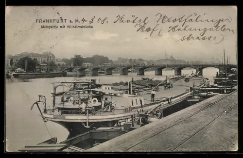 AK Frankfurt a. M., Mainpartie mit Wilhelmsbrücke