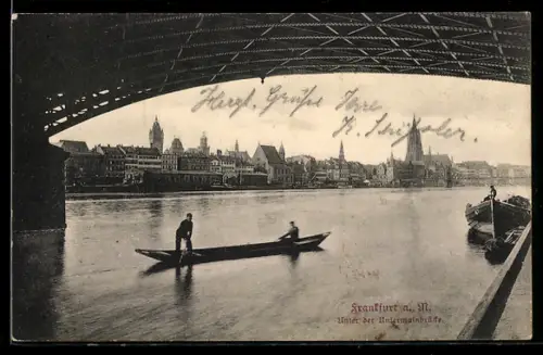 AK Frankfurt a. M., Unter der Untermainbrücke mit Blick auf Dom