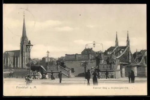 AK Frankfurt a. M., Eiserner Steg und Dreikönigskirche