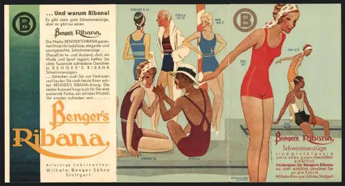 Klapp-Vertreterkarte Stuttgart, Benger`s Ribana, Schwimmanzüge, Katalog mit Badeanzügen