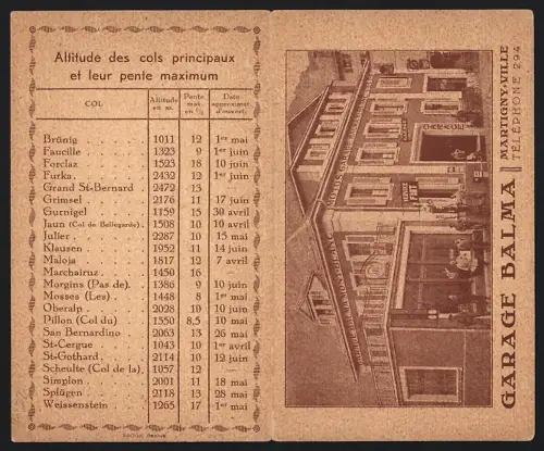 Klapp-Vertreterkarte Martigny, Garage Balma, Geschäft für Fahrräder, Motorräder und Autos, Geschäft in der Aussenansicht