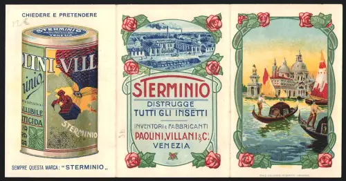 Klapp-Vertreterkarte Venezia, Paolini, Villani & Ci., Sterminio, Ruderboote mit Blick auf die Küste