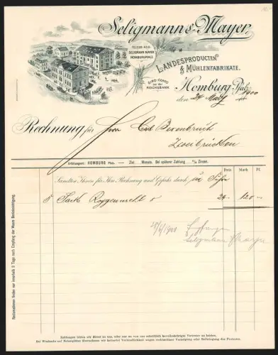 Rechnung Homburg /Pfalz 1904, Seligmann & Mayer, Mühlenfabrikate, Gesamtansicht der Fabrik