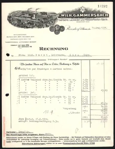 Rechnung Roisdorf b. Bonn, F. Wilh. Gammersbach, Gerberei, Lackleder- und Militäreffekten-Fabrik, Werksgelände