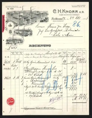 Rechnung Heilbronn a. N. 1913, C. H. Knorr A.G., Nahrungsmittel-Fabrik, Blick auf die Fabrik aus der Vogelschau