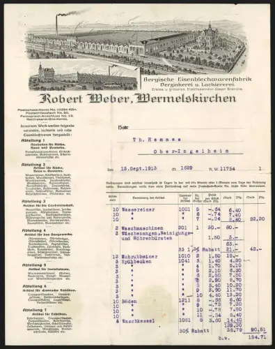 Rechnung Wermelskirchen 1913, Robert Weber, Bergische Eisenblechwarenfabrik, Ansicht der Fabrikanlage