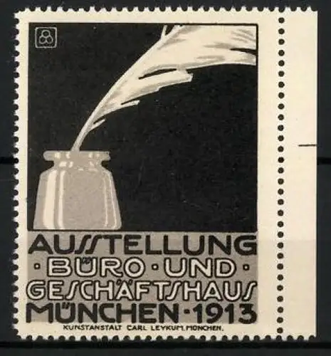 Reklamemarke München, Ausstellung Büro- und Geschäftshaus 1913, Feder und Tintenfass