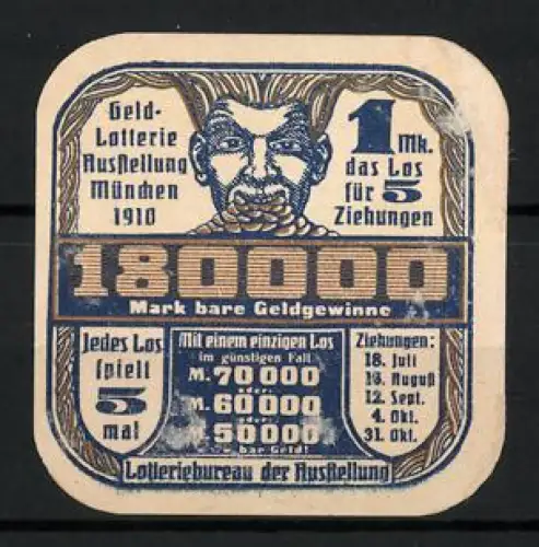 Reklamemarke München, Geld-Lotterie Ausstellung 1910, Teufelskopf