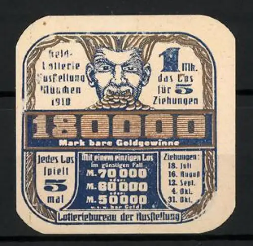 Reklamemarke München, Geld-Lotterie-Ausstellung 1910, Teufelsgesicht