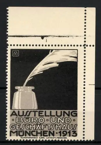 Reklamemarke München, Ausstellung Büro- und Geschäftshaus 1913, Feder und Tintenfass