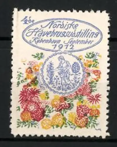 Reklamemarke Kopenhagen, Nordiske Havebrugsudstilling 1972, Blumenkranz mit Figur