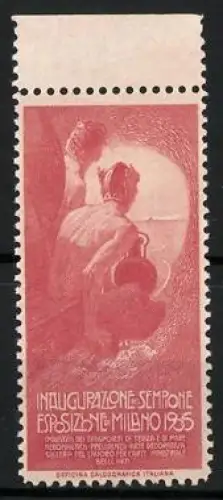 Reklamemarke Mailand, Inaugurazione-Sempione Esposizione 1906, Merkur auf Lokomotive sitzend