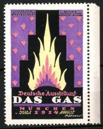 Reklamemarke München, Deutsche Ausstellung Das Gas 1914, Flammenmotiv