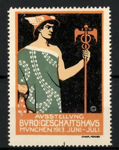 Reklamemarke München, Ausstellung Büro und Geschäftshaus 1913, Merkur mit Stab