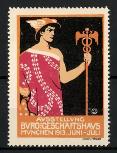 Reklamemarke München, Ausstellung Büro und Geschäftshaus 1913, Merkur mit Caduceus