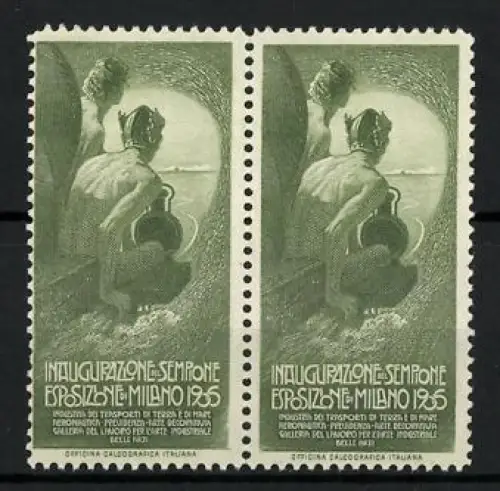 Reklamemarken Mailand, Inaugurazione Sempione Esposizione 1906, Merkur auf Lokomotive sitzend, grün