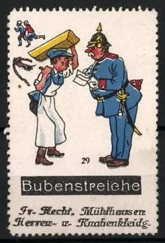 Reklamemarke Bubenstreiche Max & Moritz, Polizist und bestohlener Metzger