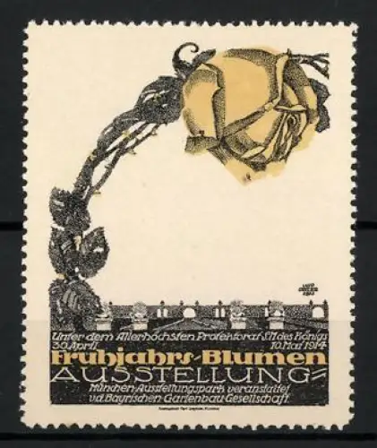 Künstler-Reklamemarke Otto Ottler, München, Frühjahrs-Blumenausstellung 1914, gelbe Rose