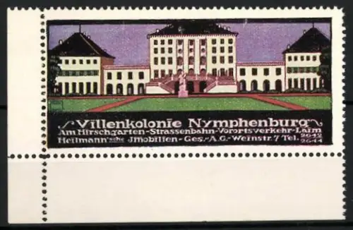 Künstler-Reklamemarke Ludwig Hohlwein, Nymphenburg, Villenkolonie, Gebäudeansicht