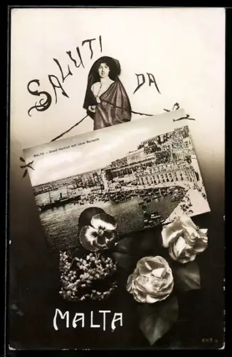 AK Malta, Grand Harbour and Upper Barraca, Rosenblüten