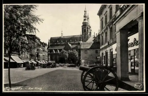 AK Liegnitz, Partie am Ring, im Vordergrund Feldkanone