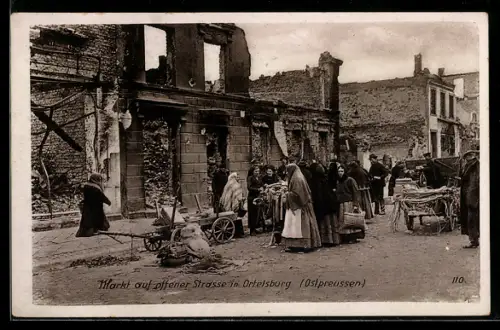AK Ortelsburg /Ostpreussen, Markt auf offener Strasse