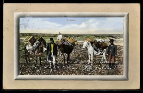 AK Arrieros, Indios mit Pack-Maultieren