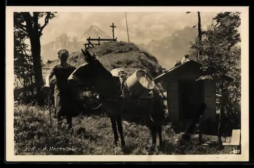 AK Berchtesgaden, Bäuerin mit Pferd auf der Kneifelspitze