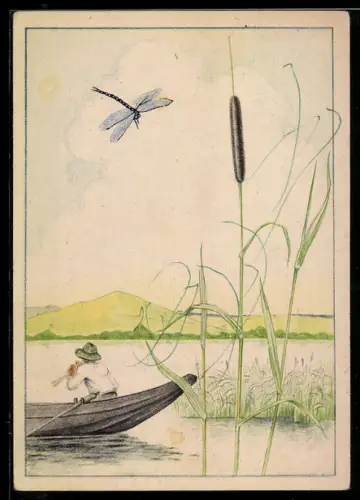 AK Die Libelle im Schilf, Bootspartie, Musiker