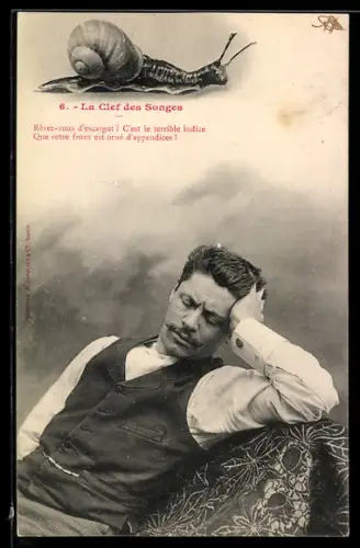 AK La Clef des Songes, Schnecke und schlafender Mann