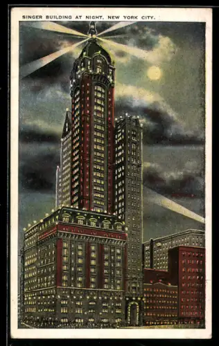 AK New York, NY, Singer Building at night