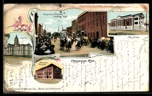 AK Cheyenne, WY, Ferguson Street on Frontier Day, Elks Home, Masonic Temple