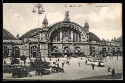 AK Frankfurt a. M., Hauptbahnhof, Strassenbahn, Autos