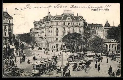 AK Berlin, Potsdamer Platz mit Strassenbahn