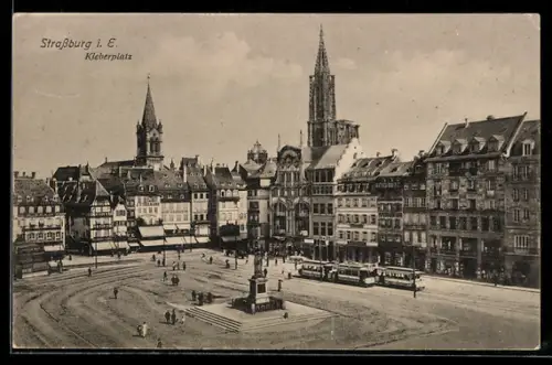 AK Strassburg i. E., Kleberplatz mit Strassenbahn