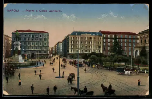 AK Napoli, Piazza e Corso Garibaldi, Strassenbahn