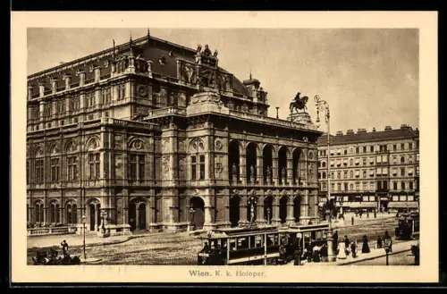 AK Wien, K. k. Hofoper mit Strassenbahn