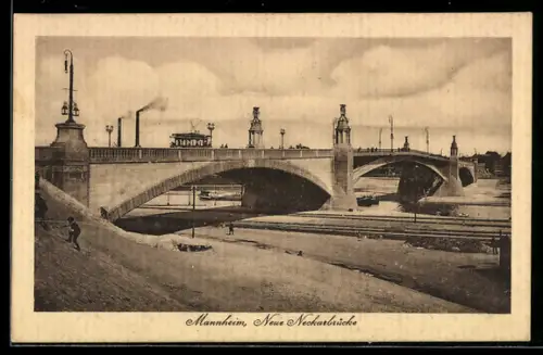 AK Mannheim, Neue Neckarbrücke mit Strassenbahn