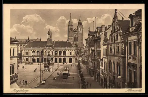 AK Magdeburg, Altenmarkt mit Strassenbahn