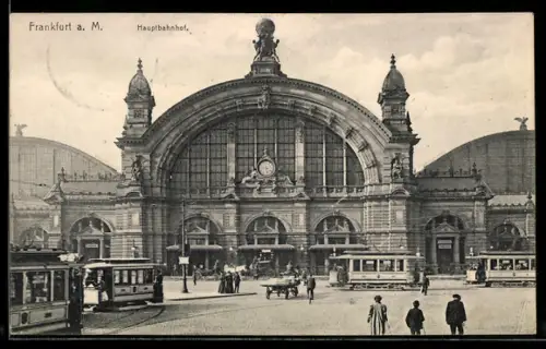 AK Frankfurt a. M., Hauptbahnhof mit Strassenbahn